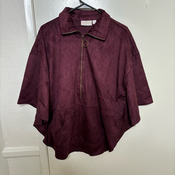 Belle Boho by Kim Gravel Faux Suede Zip Front Retro Poncho - Picture 2 of 7